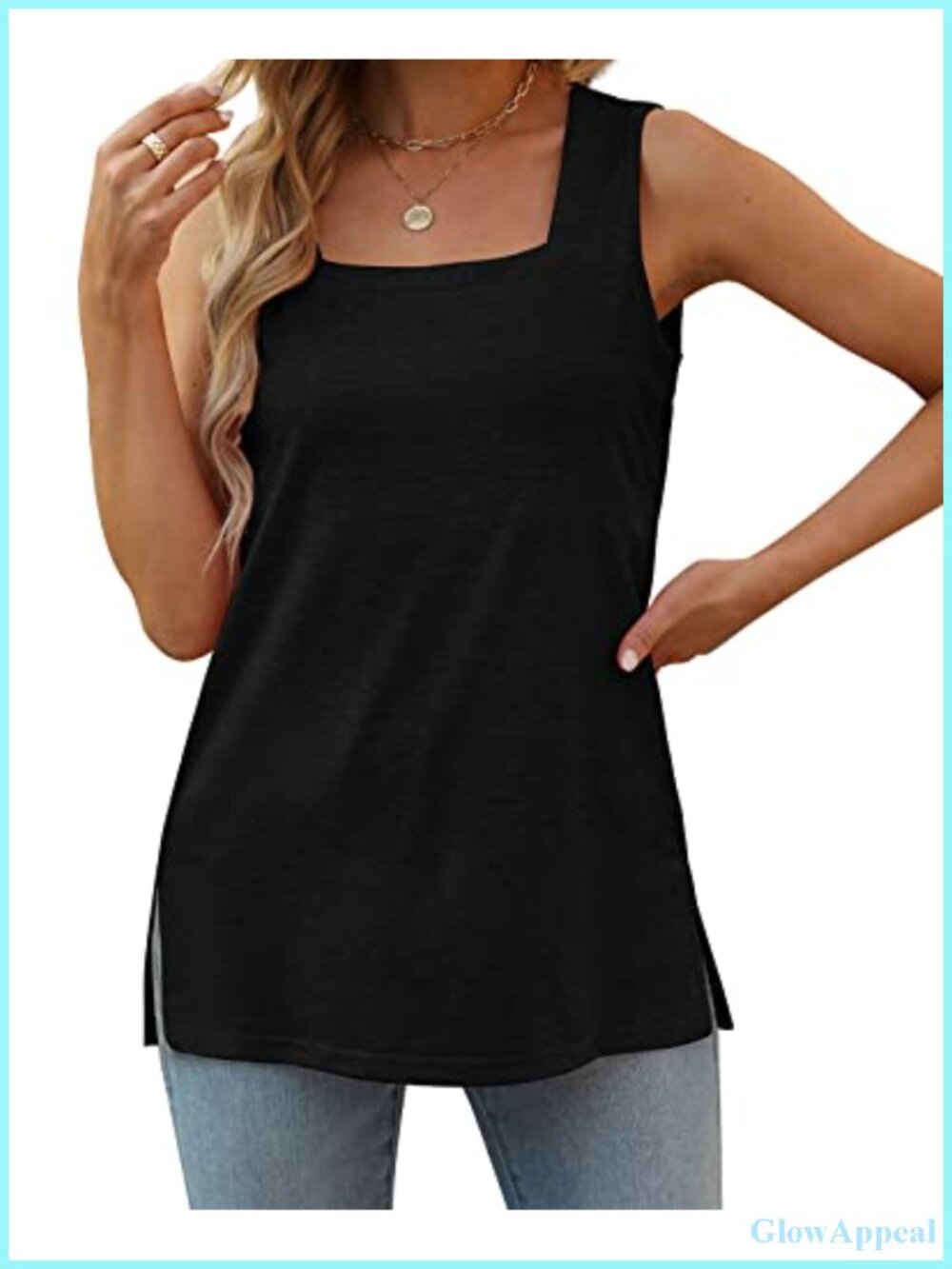 Women's Sleeveless Square Neck Tank Top Loose Fit Summer Cotton Blend